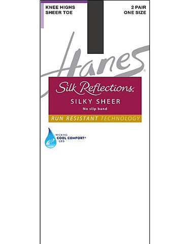 Hanes Silk Reflections Silky Sheer No-Slip Band Knee Highs with Run Resistant Technology 2-Pair Pack