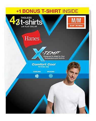 Hanes Men's X-Temp® Comfort Cool® Crewneck White Undershirt 4-Pack (Includes 1 Free Bonus Undershirt)