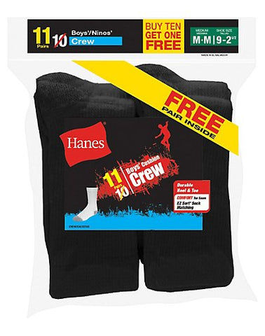 Hanes EZ-Sort® Boys' Crew Socks 11-Pack (Includes 1 Free Bonus Pair)
