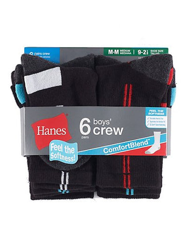 Hanes Boys Crew Comfortblend® Black EZ Sort® Socks 6-Pack