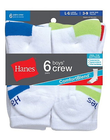 Hanes Boys Crew ComfortBlend® Assorted White Socks 6-Pack
