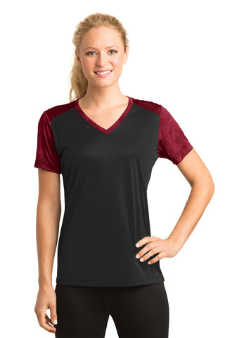 Sport-Tek® Ladies CamoHex Colorblock V-Neck Tee. LST371