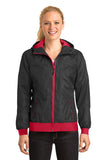Sport-Tek® Ladies Embossed Hooded Wind Jacket. LST53