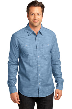 District Made® - Mens Long Sleeve Washed Woven Shirt. DM3800