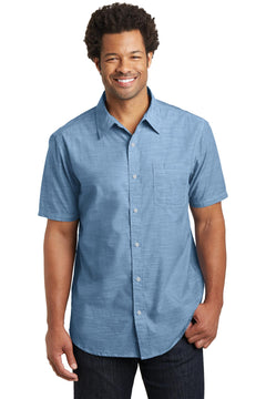 District Made® Mens Short Sleeve Washed Woven Shirt. DM3810