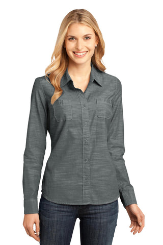 District Made® - Ladies Long Sleeve Washed Woven Shirt. DM4800