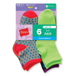 Hanes Girls' Fashion ComfortBlend&reg; Ankle Socks 6-Pack