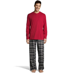 Hanes Men's Henley Crew with Flannel Pant PJ Set