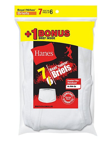 Hanes Boys' TAGLESS&reg; White Briefs 7-Pack (Includes 1 Free Bonus Boxer Brief)