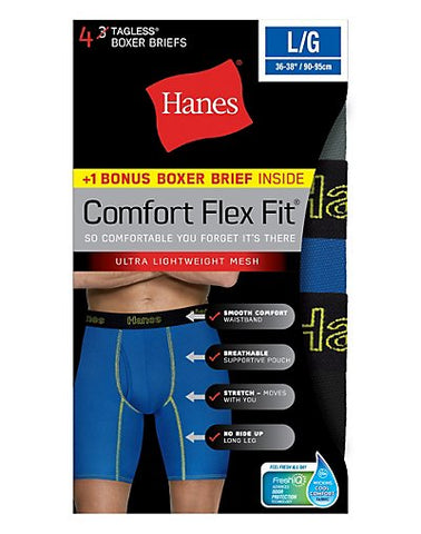 Hanes Men's Comfort Flex Fit&reg; Breathable Mesh Long Leg Boxer Briefs 4-Pack (includes 1 Free Bonus Boxer Brief)
