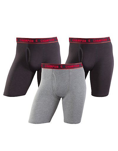 Champion Men's Cotton Performance Long Leg Boxer Brief 3-Pack