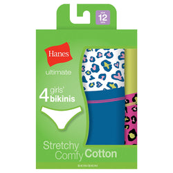 Hanes Ultimate™ TAGLESS&reg; Cotton Stretch Girls' Bikinis 4-Pack
