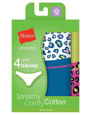 Hanes Ultimate™ TAGLESS&reg; Cotton Stretch Girls' Bikinis 4-Pack
