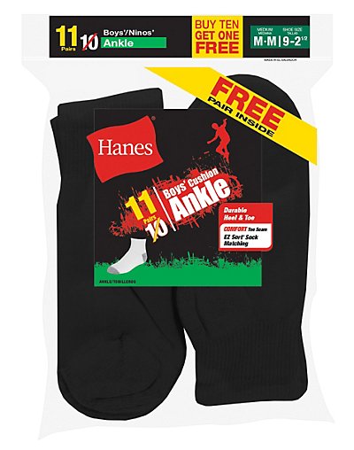 Hanes EZ-Sort&reg; Boys' Ankle Socks 11-Pack (Includes 1 Free Bonus Pair)