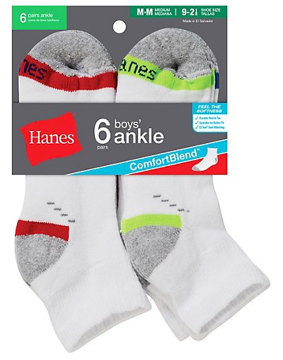 Hanes Boys Ankle ComfortBlend&reg; Assorted White Socks 6-Pack
