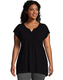 Just My Size Short-Sleeve Slub-Jersey Women's Tunic with Split V-Neck Crochet Bib Yoke