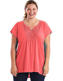 Just My Size Short-Sleeve Slub-Jersey Women's Tunic with Split V-Neck Crochet Bib Yoke