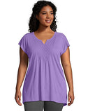 Just My Size Short-Sleeve Slub-Jersey Women's Tunic with Split V-Neck Crochet Bib Yoke