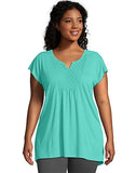 Just My Size Short-Sleeve Slub-Jersey Women's Tunic with Split V-Neck Crochet Bib Yoke