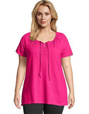 Just My Size Short-Sleeve Slub-Textured Cotton Women's Tunic with Crochet Trim & Tie