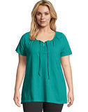 Just My Size Short-Sleeve Slub-Textured Cotton Women's Tunic with Crochet Trim & Tie