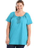 Just My Size Short-Sleeve Slub-Textured Cotton Women's Tunic with Crochet Trim & Tie