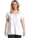 Just My Size Short-Sleeve Slub-Textured Cotton Women's Tunic with Crochet Trim & Tie