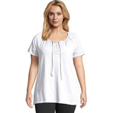 Just My Size Short-Sleeve Slub-Textured Cotton Women's Tunic with Crochet Trim & Tie