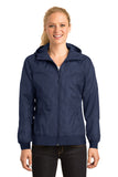 Sport-Tek® Ladies Embossed Hooded Wind Jacket. LST53
